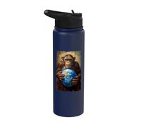 Chimpanzé tenant la Terre Planète Monde Primate Singe Stainless Steel Insulated Water Bottle