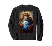 Chimpanzé Tenant la Terre Planète Monde Primate Singe Sweatshirt