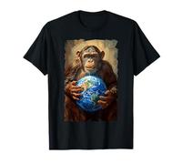 Chimpanzé Tenant la Terre Planète Monde Primate Singe T-Shirt