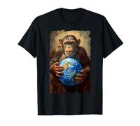 Chimpanzé Tenant la Terre Planète Monde Primate Singe T-Shirt Graphique avec Valeur