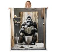 Chimpanzee Couverture pour enfants, journal gorille noir, animal sauvage drôle, décoration moderne de canapé pour filles et garçons, couverture pelucheuse noire et grise, grand lit (228,6 x 228,6 cm)