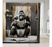 Chimpanzee Rideaux de douche pour enfants, rideau de salle de bain magique motif journal gorille noir, animal sauvage, décoration d'intérieur moderne, rideaux imperméables noirs et gris, 12 crochets