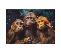 Chimpanzee Trio in Cosmic Light Puzzles pour Adultes Jeux Relaxants Défi Difficile Cadeaux De Noël Et d'anniversaire 38x26cm/1000pcs