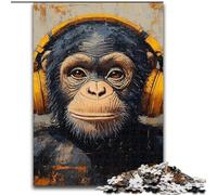 Chimpanzés écoutant des Puzzles en Anglais pour Adultes et Adolescents, Jeux éducatifs pour la décoration de la Maison, adaptés à la décoration de Bureau 50x75cm