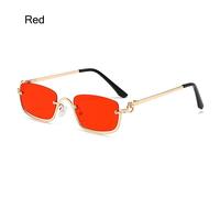 Chimsmall-Lunettes De Soleil Carrées Pour Femmes,Demi-Monture En Métal,Nuances Vintage,Lunettes Saint,Lunettes De Conducteur,Lunettes Interdites,Uv400 - Type Red
