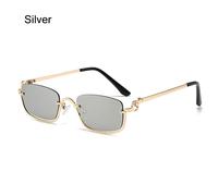 Chimsmall-Lunettes De Soleil Carrées Pour Femmes,Demi-Monture En Métal,Nuances Vintage,Lunettes Saint,Lunettes De Conducteur,Lunettes Interdites,Uv400 - Type Silver