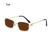 Chimsmall-Lunettes De Soleil Carrées Pour Femmes,Demi-Monture En Métal,Nuances Vintage,Lunettes Saint,Lunettes De Conducteur,Lunettes Interdites,Uv400 - Type Tea
