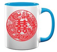 China Double Happiness Dragon et Phoenix Tasse à thé en céramique Bleu clair