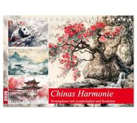 Chinas Harmonie - Terminplaner mit Landschaften und Symbolen (Tischkalender 2026 DIN A5 quer), CALVENDO Monatskalender: Chinesische KI-Illustrationen: Eine Terminplaner mit Motiven des alten Chinas