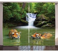 chinawh 3D Rideau Occultant Rideaux Tigre Cascade Forêt Animal 280X300Cm Isolants Rideau De Fenêtre Phonique En Polyester Pour Chambre D'Enfant Cuisine Salon Décoration