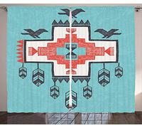 chinawh 3D Rideau Tribal Plume Géométrique Rétro 150X166Cm Polyester Rideaux D'Occultation Impression Numérique Salon Chambre Bureau Décoration Intérieure Rideaux (2 Panneaux Ensemble)