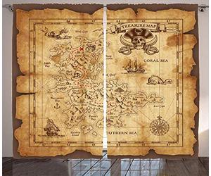 chinawh Fibre De Polyester 3D Carte Pirate Aventure Nautique 150X166Cm Rideau D'Occultation Convient Au Home Cinéma À La Chambre À CoucherAu Salon Et Aux Hotels Décoration De Fenêtres