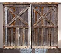 chinawh Rideaux Blackout 3D - Porte En Bois Porte De Grange Rétro Ferme 170X200Cm - Rideau 100% Polyester Isolé ThermiquementÉconomie D'Énergie Reduire Le Bruit Traitement Pour Chambre Salon Chambre D
