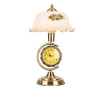 Chinese Antique Decorative Table Lamp Bedroom Bedside Lamp Living Room Study Decor Table Lamps with Clock Glass Lampshade Bedside Table Lamp