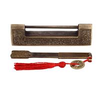 Chinese Antique Lock Retro Spacing 9cm 3.5in Classic Pattern Brass Horizontal Padlock Decorative Practical Lock for Jewelry Boxes Cabinets Gift Boxes