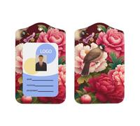 Chinese-Art-Bulbuls-Pivoines Porte-badge d'identification vertical en cuir synthétique avec cordon pour Ofiice