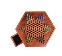 Chinese Checkers Board Game Set - Classic Wooden Strategy Game with Built-in Storage Drawer, Smooth Glass Marblez for 2-6 Players, Durable Polished Surfce Ensures Long-Lasting Gameplay | Family