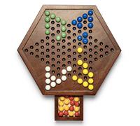 Chinese Checkers Set with Storage Drawer, 12.6 inches Sturdy Wooden Chinese Checkers Board with 60 Glass Marbles in 6 Colors, Classic Strategy Family Board Game, 2-6 Players