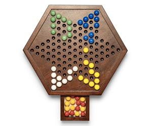 Chinese Checkers Set with Storage Drawer, 12.6 inches Sturdy Wooden Chinese Checkers Board with 60 Glass Marbles in 6 Colors, Classic Strategy Family Board Game, 2-6 Players