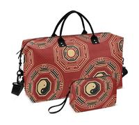 Chinese Culture Bagua Pattern Red Personal Item Sac de voyage Sac de week-end Sac de sport Sac de sport avec sangle réglable pour voyage Imperméable bolso de Mano para viajar en Avion