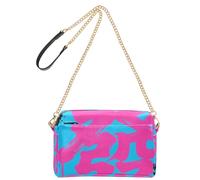 Chinese Culture Makes Fortune Petit sac à bandoulière bleu pour femme en cuir végétalien avec fermeture éclair