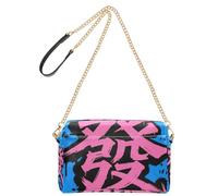 Chinese Culture Makes Fortune Petit sac à bandoulière en cuir végétalien avec fermeture éclair Bleu
