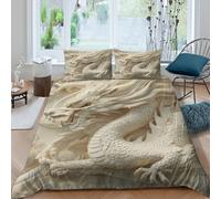 Chinese dragon carving Linge de Lit Hypoallergique 3 pièces 3D Effet Facile d'entretien Mythical creature Ensemble De Literie avec 2 Taies d'oreiller Léger for Chambre de garçons Double（200x200cm）