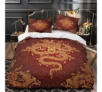 Chinese Dragon Ensemble De Literie 3D Imprimé Microfibre Résistante 3 Pièces 2 Taies Super Douce traditional Linge de Lit Respirante Entretien Facile for Enfants Garçons Ado Single（140x200cm）