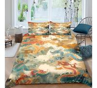 Chinese dragon Parure de Lit Microfibre Hypoallergique 3 pièces 3D Effet Facile d'entretien Mythical creature Linge de Lit avec 2 Taies d'oreiller Léger for couple amoureux Single（135x200cm）