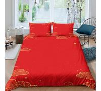 Chinese festival Ensemble De Literie Hypoallergique 3 pièces 3D Effet Respirante Rouge traditional Housse de Couette avec 2 Taies d'oreiller Confortable for Chambre à Coucher Single（135x200cm）