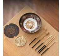 Chinese Incense Burner Kit, 7 Pcs Brass Incense Making Set, with Censer, Press Tools, Seal Mold, for Stick/Cone/Coil Incense, Home Fragrance Accessories, for Relaxation