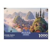 Chinese Ink Painting 1000 Pièces Carton Extra-épais Lot de Puzzles Alpine Hobbit-Style Cottage Anti-Stress Jeu Familial Puzzles As Birthday Gifts 38x26cm/1000pcs