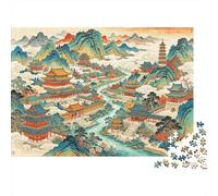 Chinese Landscape Art Jigsaw Puzzle 1000 Piècess Recyclable Paper Traditional Style Puzzles pour Adultes Party Game Props Developing Children‘s Intelligence Educational 70x50cm/1000pcs