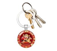 Chinese New Year 2026 Horse Keychain - 2D Year Of The Horse Pattern Round Glass Keychain, 2D God Of Wealth Backpack For Bag Car Office Travel Festival Holiday Celebration Family Workers Party Favors