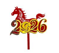 Chinese New Year Cake Toppers - 2D Acrylic Year of the Horse, Festive Lunar Birthday Cupcake Picks, Vibrant Red Gold Party Accents, Ideal for Parents Kids Adults