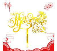 Chinese New Year Cake Toppers - 2D Acrylic Year of the Horse, Festive Lunar Birthday Cupcake Picks, Vibrant Red Gold Party Accents, Ideal for Parents Kids Adults