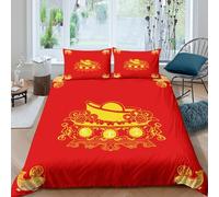 Chinese new year Housse de Couette Microfibre résistante 3 pièces 3D Effet Super Douce Traditional festive Parure de Lit avec Fermeture Éclair Hypoallergique for Hommes Enfants King（220x240cm）