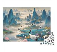 Chinese Painting 1000 Pièce Puzzles Recycled Misty Mountain Puzzle pour Personnes Âgées Puzzle Accessoires de Jeu for Family and Friends Birthdays Excellent Cadeau 70x50cm/1000pcs