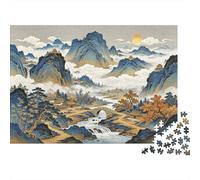 Chinese Painting 1000 Pièces Puzzle Recyclable Paper Traditional Ink Style Senior Puzzles Accessoires de Jeu de Fête Excellente Idée de Cadeau for Women and Men Both 38x26cm/1000Ps