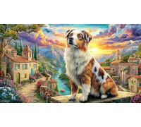 Chinese-Shar-Pei-on-Ancient-Wall 1000 pièces Jeu Stimulant Papier recyclé Puzzle pour Adultes Décoration Murale et Cadeaux Jeu éducatif détente 70x50/1000 pièces