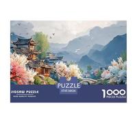 Chinese-Style Houses Small Bridges and Flowing 1000 Pièces Carton Premium Lot de Puzzles Kitten Stimulant Et Éducatif Jeu Familial Puzzles pour Adultes Et Enfants 38x26cm/1000pcs