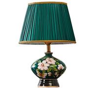 Chinese Style Rural Flower Art Ceramic Table Lamps Fashion Romantic Fabric Led Lamp for Bedside Foyer Studio (Color : C Size : Dimmer Switch) (A Push button switch)