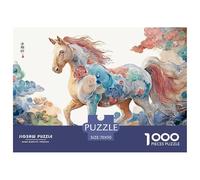 Chinese Zodiac Horse Flat Illustration Style 1000 Pcs Carton Premium Coffret De Puzzles Floral Cloud Horse Stimulant Et Éducatif Jeu Familial Puzzles As Birthday Gifts 70x50cm/1000pcs