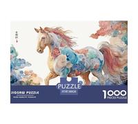 Chinese Zodiac Horse Flat Illustration Style 1000 Pièces Carton Extra-épais Coffret De Puzzles Floral Cloud Horse Stimulant Et Éducatif Défi Unique Puzzles As Birthday Gifts 38x26cm/1000pcs
