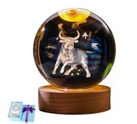 Chinese Zodiac Luminous Crystal Ball Night Light,3D Laser Engraved Glass Sphere Decorative Balls,Birthday Gift Home Desk Office Bedroom Decor Ornament with Light Base