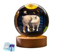 Chinese Zodiac Luminous Crystal Ball Night Light,3D Laser Engraved Glass Sphere Decorative Balls,Birthday Gift Home Desk Office Bedroom Decor Ornament with Light Base