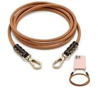 Chingcoo Chaîne de téléphone portable en cuir véritable - Cordon universel pour téléphone portable à porter autour du cou - Cordon et chaîne longue - Amovible et compatible avec tous les smartphones