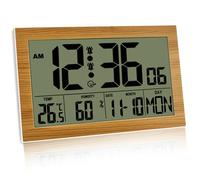 Chingcoo Horloge murale numérique radio-pilotée avec affichage de la température et de l'humidité - 20,1 x 12,4 cm - Humidité - Réveil 12/24 heures - Pour chambre à coucher, salon, bureau, école