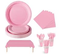 Chingcoo Lot de 169 assiettes en carton multicolores pour 24 personnes, gobelets en carton multicolores et assiettes en carton avec couverts, serviettes et nappe - Vaisselle en carton parfaite pour