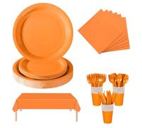 Chingcoo Lot de 169 assiettes en carton multicolores pour 24 personnes, gobelets en carton multicolores et assiettes en carton avec couverts, serviettes et nappe - Vaisselle en carton parfaite pour